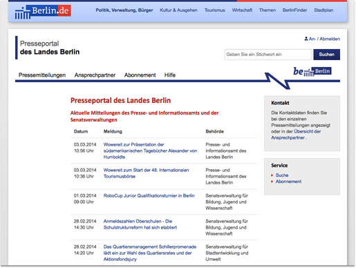 Screenshot des Berliner Presseportals