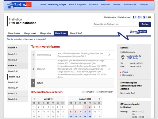 Ein Screenshot von Terminvereinbarung für die Berliner Behörden